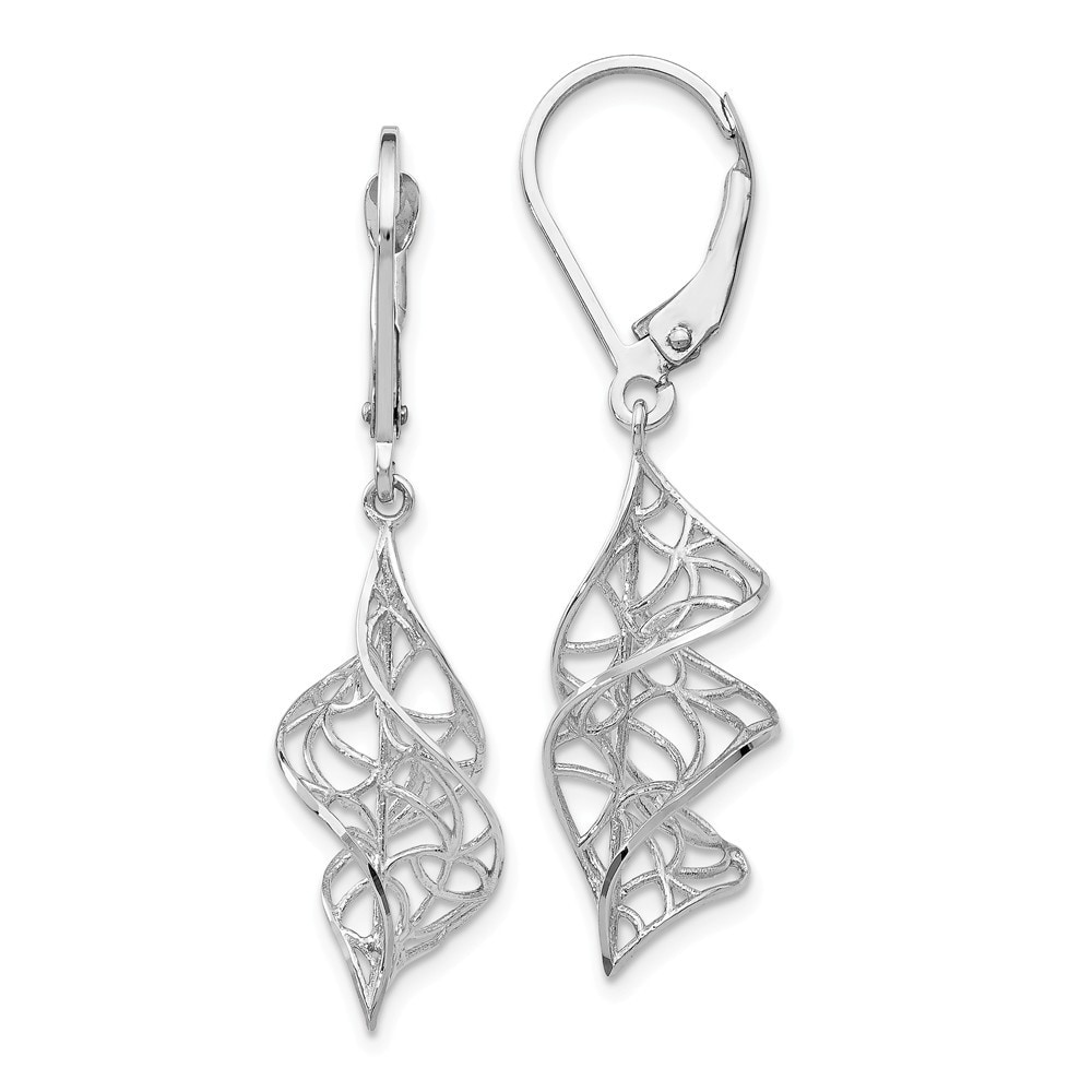 Lex & Lu 14k Yellow Gold & Rhodium & Textured Dangle Leverback Earrings LAL82760 Lex & Lu 14k Yellow Gold & Rhodium & Textured Dangle Leverback Earrings LAL82760